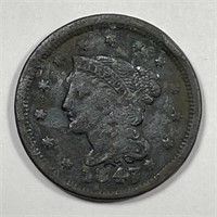1847 Braided Hair Large Cent Very Fine VF Details