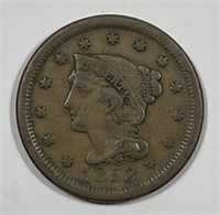1853 Braided Hair Large Cent Very Fine VF