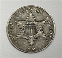 1861 Three Cent Silver 3cS Extra Fine XF