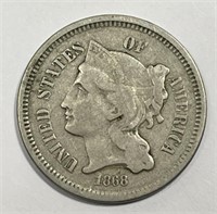 1868 Three Cent Nickel 3cN Fine F