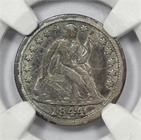 1844 Seated Liberty Silver Dime NGC VF Details