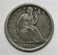 1838 Seated Liberty Silver Dime Very Good VG+