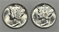 1944 & 1945 Mercury Silver Dime Pair Gem BU