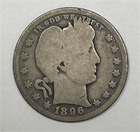 1896-O Barber Silver Quarter Good G