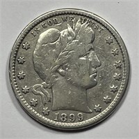 1899-S Barber Silver Quarter Fine F Details
