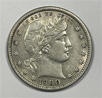 1900-S Barber Silver Quarter About Uncirculated AU