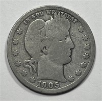 1905-O Barber Silver Quarter About Good AG
