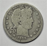 1908-S Barber Silver Quarter About Good AG