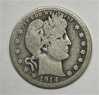 1914-S Barber Silver Quarter Good G
