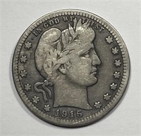 1915-S Barber Silver Quarter Fine F+