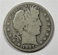 1907-O Barber Silver Half About Good AG+