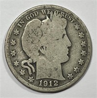 1912 Barber Silver Half About Good AG