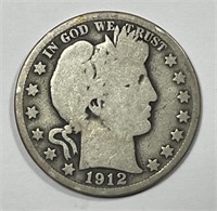 1912-S Barber Silver Half About Good AG