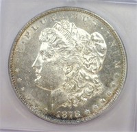 1878 Morgan Silver $1 7TF Rev '78 ICG AU58