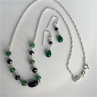 Black Diamond & Emerald Delicate Necklace With mat
