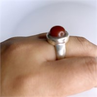 Chunky Modern Ruby Silver Ring. Round cabochon Rub