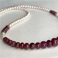 Pink Pearls & Ruby Graded Beaded Necklace. Culture