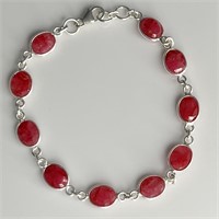 Ruby Silver Chain Bracelet. Oval Natural Rubies. (