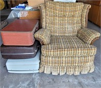 Vtg. Recliner & 3pc. Hard Suitcases