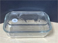 Clear Glass Refrigerator Dish With Cow On Lid