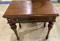 Antique walnut side table/desk with one drawer,