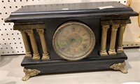 Antique wood case mantle clock with eight gold