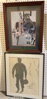 Two framed prints - one of a fighter jet, one of a