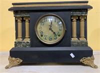 Antique wood case mantle clock with gold