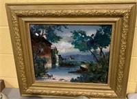 Antique gold framed reverse painted on glass -