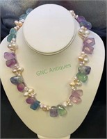 Pearl and florite necklace with a sterling
