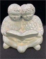 Signed Isabel Bloom clay statue book readers,