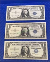 Lot of 3-$1 silver certificates - 1957(1534)