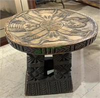 Vintage carved wood  African stool with bull