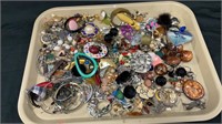 Tray lot of jewelry odds and ends - earrings,