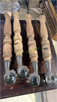 4 large antique oak table legs with iron bird