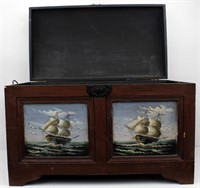 DECORATIVE WOOD SHIP'S CHEST WITH DOME TOP