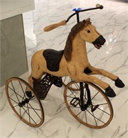 CHILDS VELOCIPEDE CARVED TOY HORSE TRICYCLE