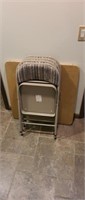 4 padded metal folding chairs & card table