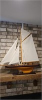 Large wooden sailboat model, 32 in tall X 29 in