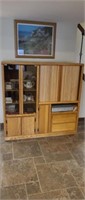 Oak media cabinet with contents of cabinets and