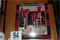 5 Red Glass Votive Holders