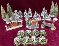 Lot of Snow Village Trees & Accessories