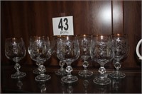 8 Gold Rimmed Engraved Crystal Goblets