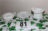 2 Milk Glass Ash Tray and Milk Glass Bowl