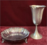 Silverplate Bowl and Stemmed Cup(engraved)