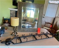 Mirror, decorative plate holders, candle holder