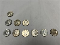 (10) Kennedy Half Dollars 1965, 1966  & 1969