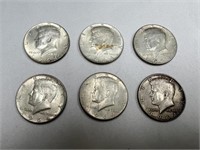 (6) 1964 Kennedy Half Dollars