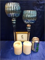 'MERCURY GLASS' CANDLE HOLDERS/ CANDLES