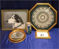 MIXED VINTAGE DECOR/ INCL DOG PAINTING